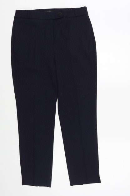 Next Womens Blue Polka Dot Polyester Dress Pants Trousers Size 8 L27 in Regular Button