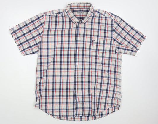 Morley Mens Grey Plaid Cotton Button-Up Size XL Collared Button