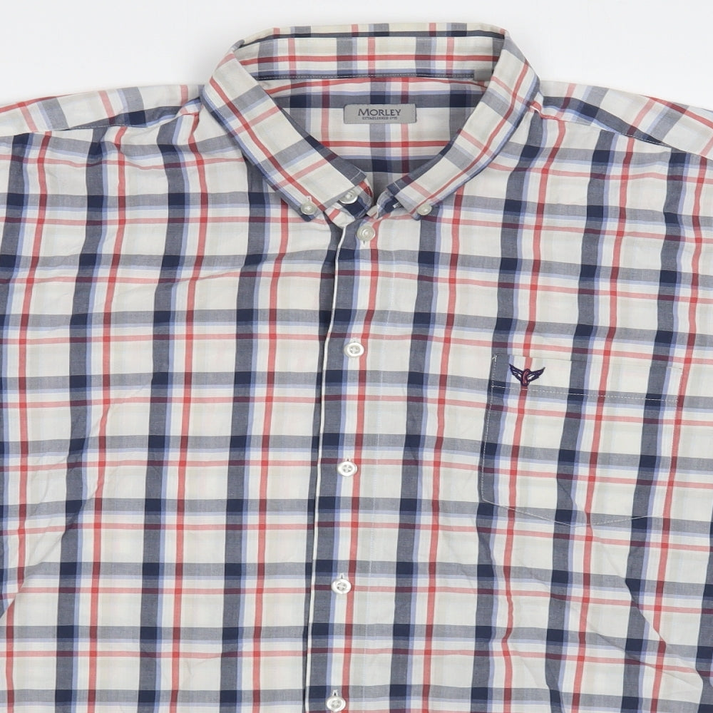 Morley Mens Grey Plaid Cotton Button-Up Size XL Collared Button