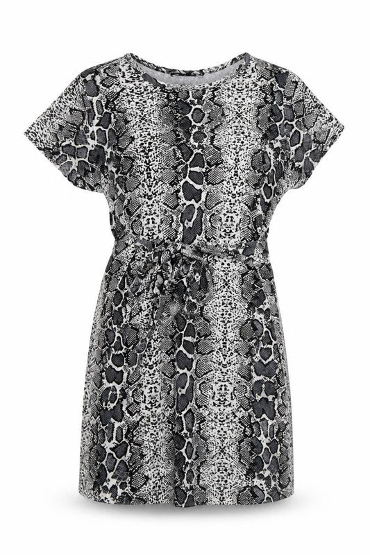 PRETTYLITTLETHING Womens Grey Animal Print Viscose Mini Size 12 Crew Neck Pullover