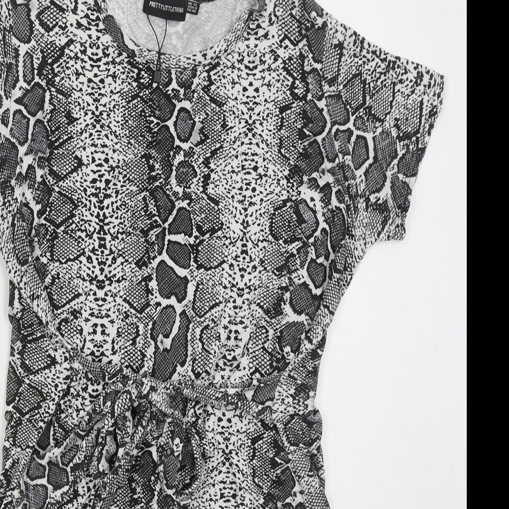 PRETTYLITTLETHING Womens Grey Animal Print Viscose Mini Size 12 Crew Neck Pullover