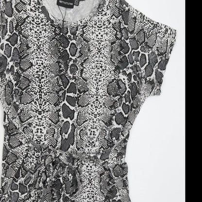 PRETTYLITTLETHING Womens Grey Animal Print Viscose Mini Size 12 Crew Neck Pullover