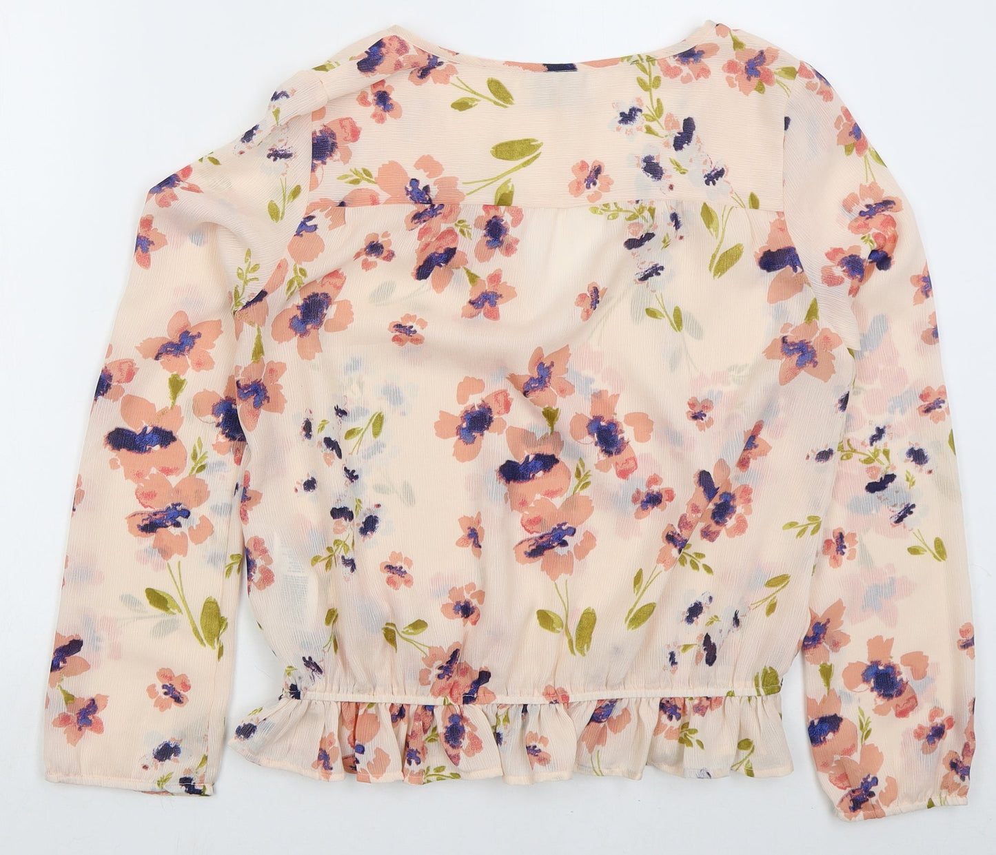 VERO MODA Womens Pink Floral Polyester Basic Blouse Size S V-Neck