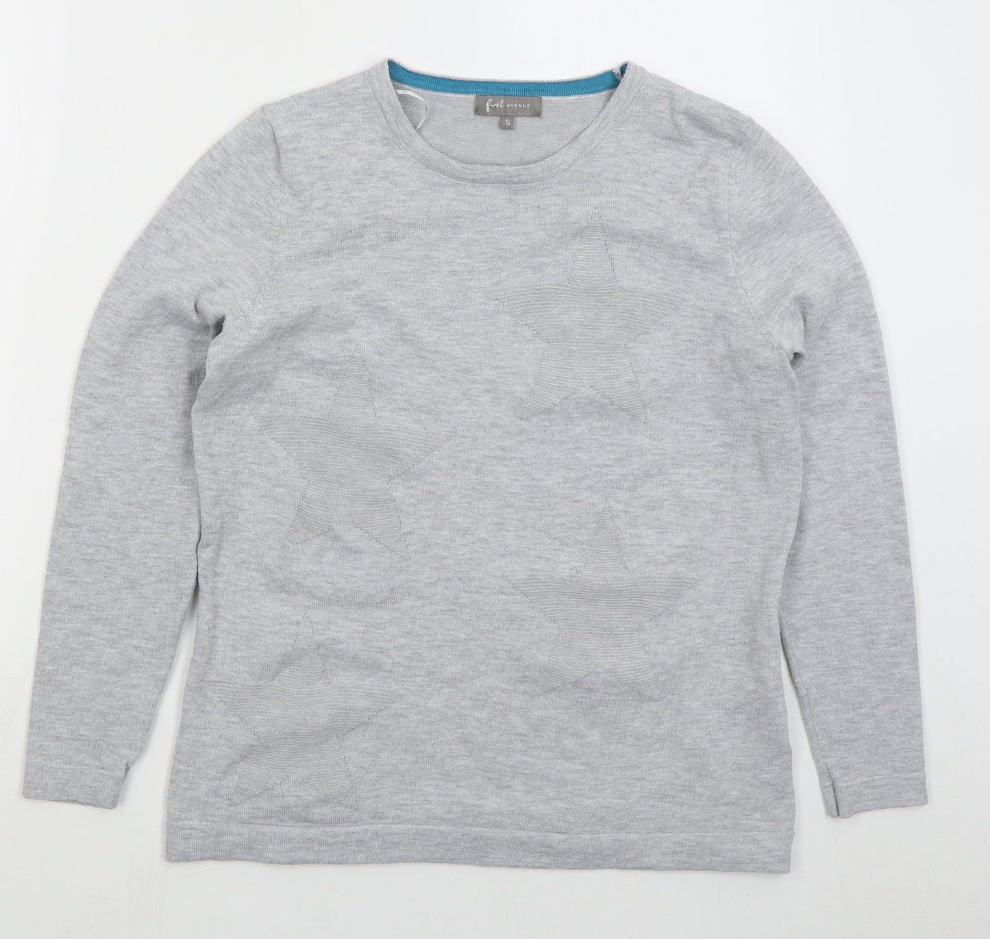 First Avenue Womens Grey Crew Neck Polyester Pullover Jumper Size S - Stars