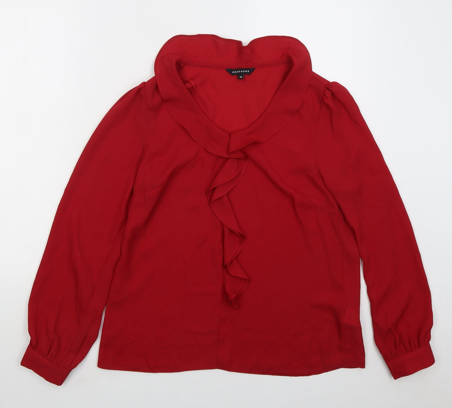 Peacocks Womens Red Polyester Basic Blouse Size 10 Collared