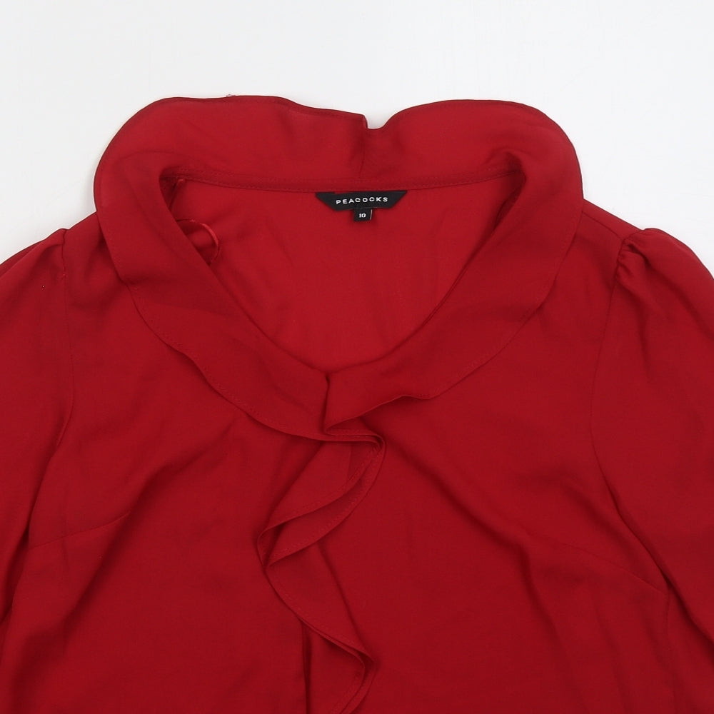 Peacocks Womens Red Polyester Basic Blouse Size 10 Collared