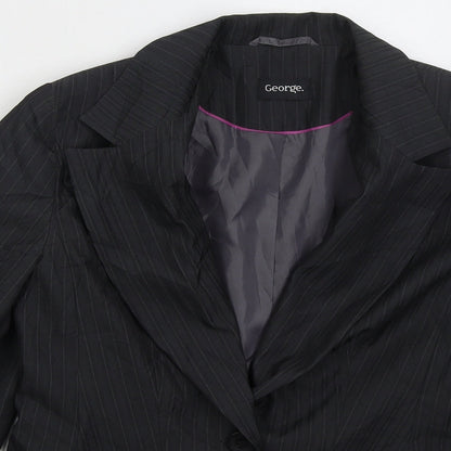 George Womens Grey Striped Polyester Jacket Suit Jacket Size 14
