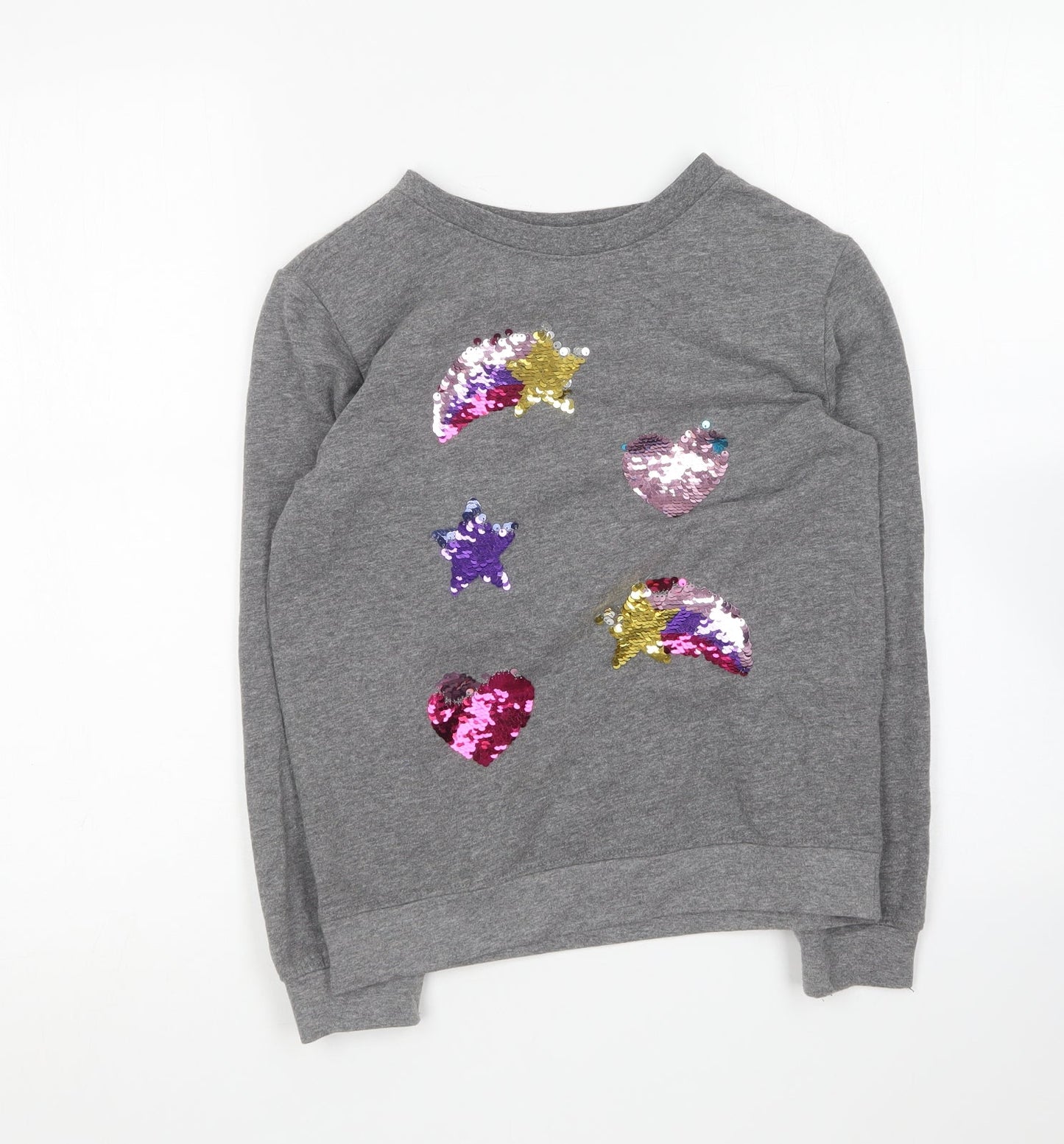 Bonprix Girls Grey Round Neck Cotton Pullover Jumper Size 10-11 Years