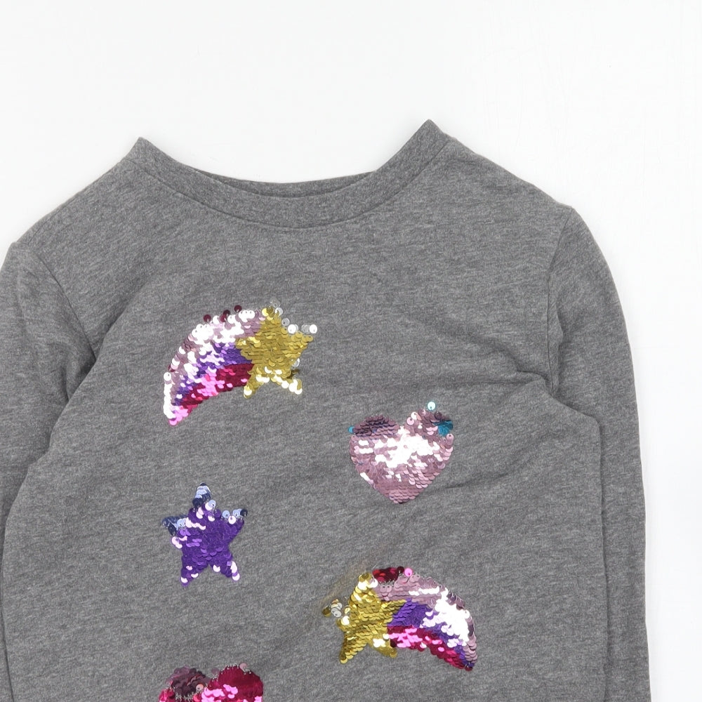 Bonprix Girls Grey Round Neck Cotton Pullover Jumper Size 10-11 Years