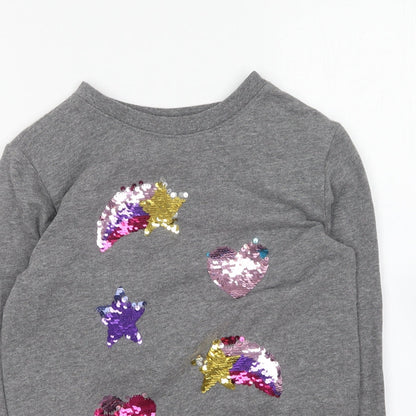 Bonprix Girls Grey Round Neck Cotton Pullover Jumper Size 10-11 Years