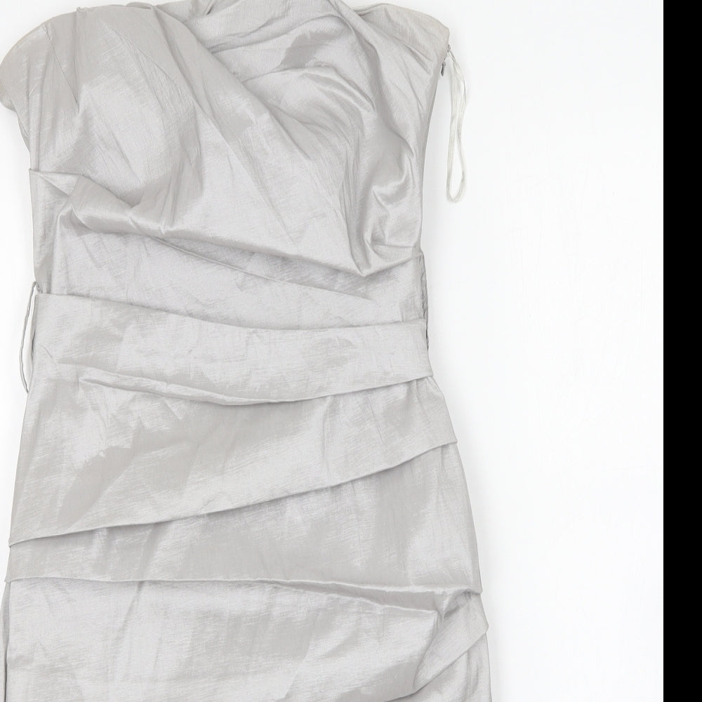 Rise Womens Silver Polyester Bodycon Size 8 Square Neck