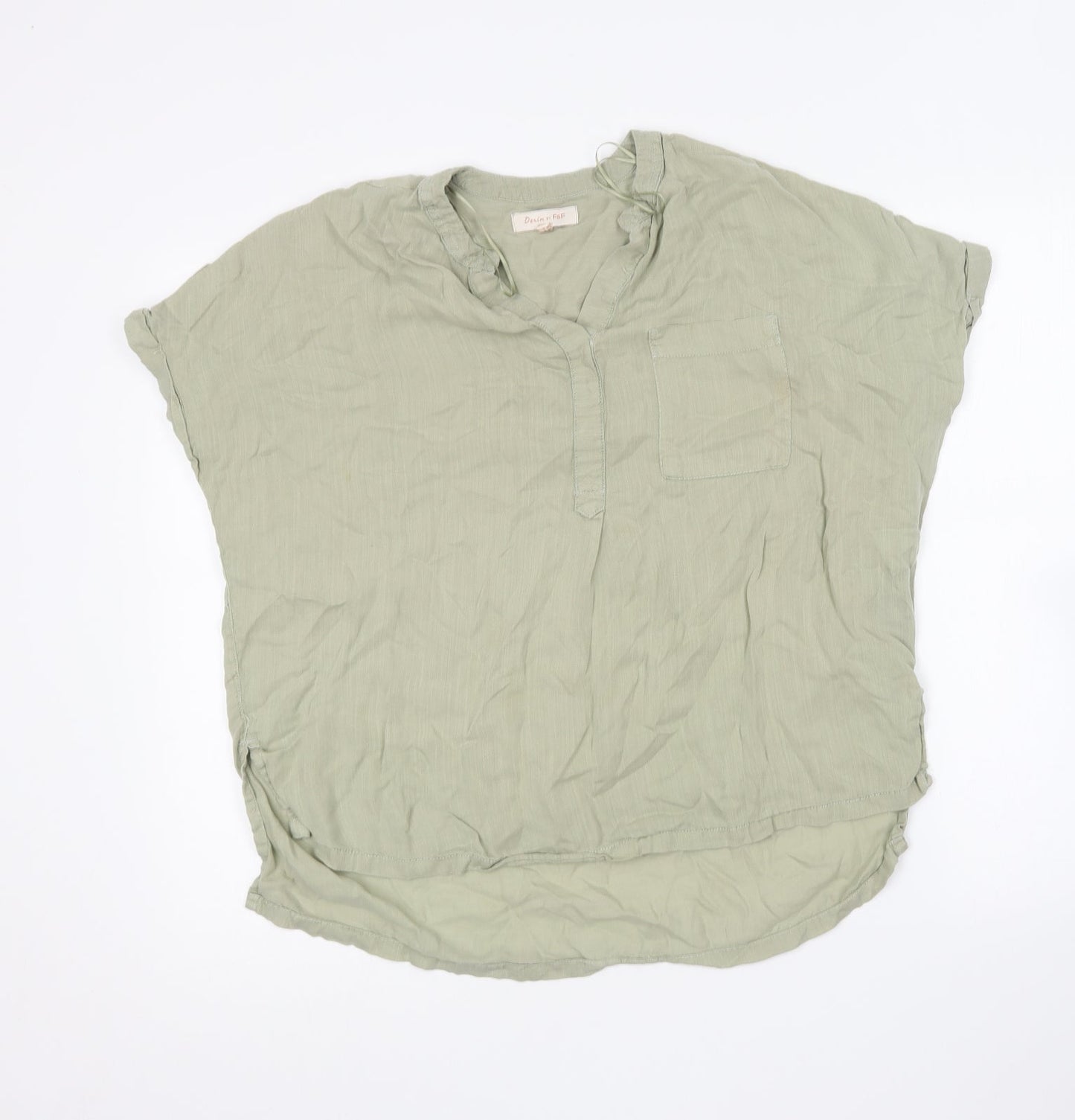 F&F Womens Green Lyocell Basic Blouse Size 8 V-Neck