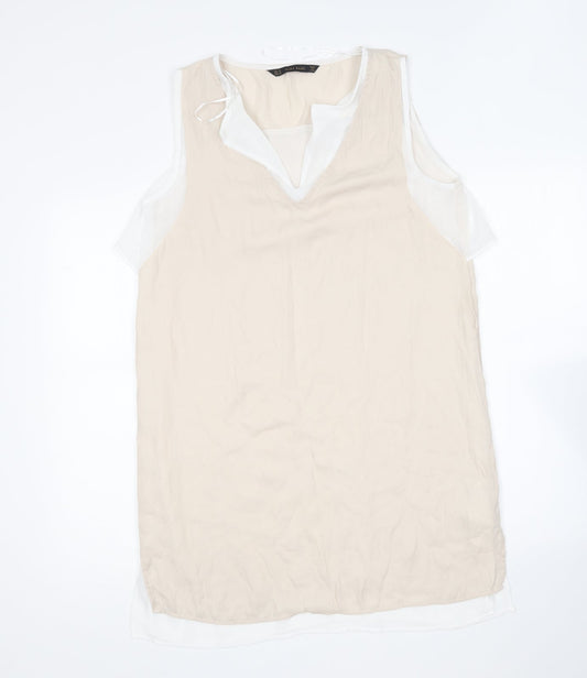 Zara Womens Beige Polyester Basic Blouse Size M V-Neck