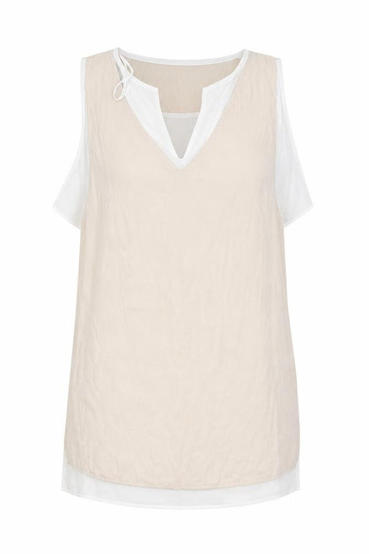 Zara Womens Beige Polyester Basic Blouse Size M V-Neck