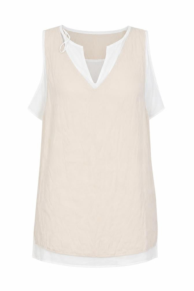 Zara Womens Beige Polyester Basic Blouse Size M V-Neck