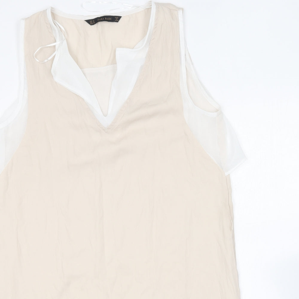 Zara Womens Beige Polyester Basic Blouse Size M V-Neck