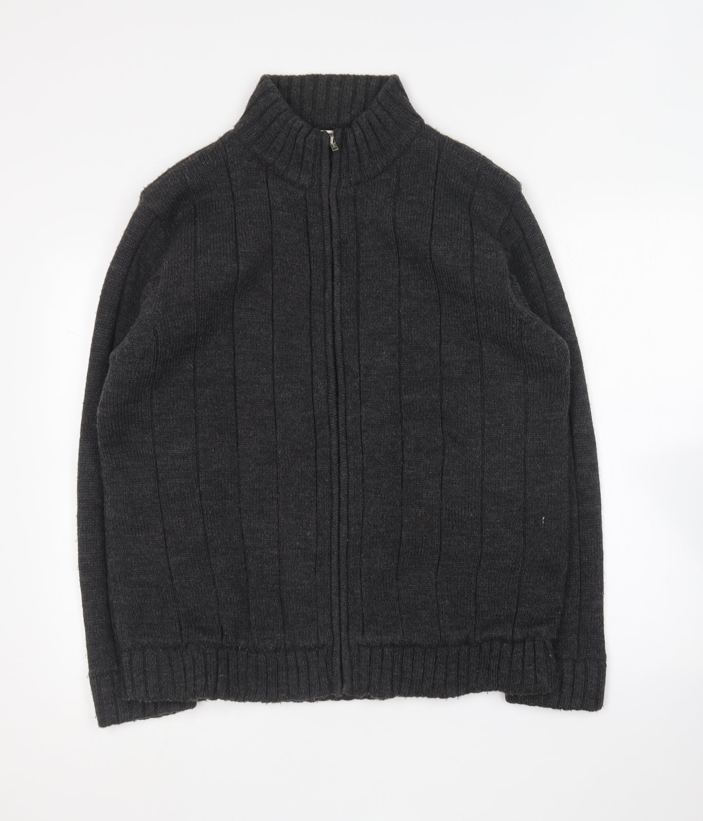 EWM Mens Grey Collared Acrylic Full Zip Jumper