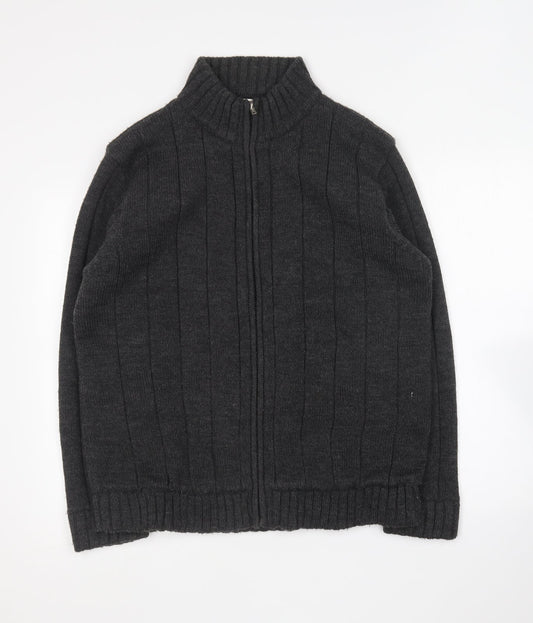 EWM Mens Grey Collared Acrylic Full Zip Jumper