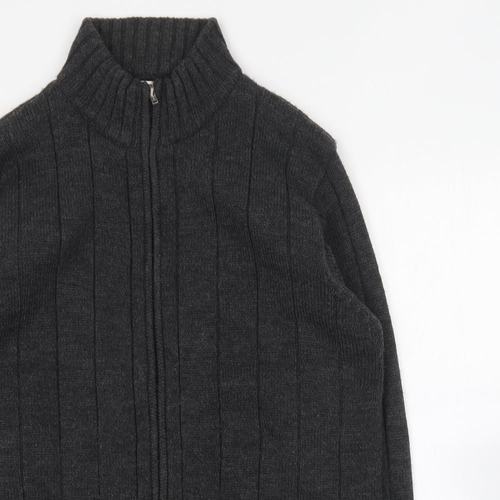 EWM Mens Grey Collared Acrylic Full Zip Jumper