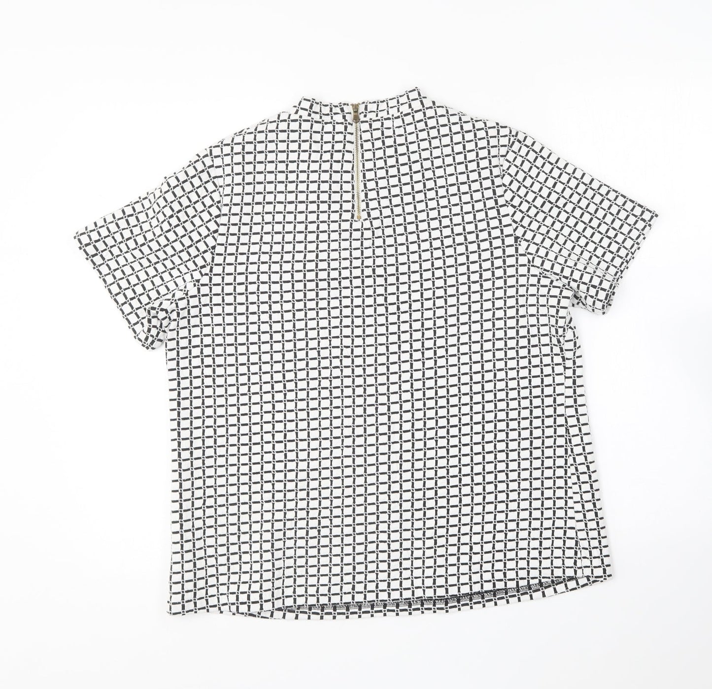 Marks and Spencer Womens Black Geometric Cotton Basic T-Shirt Size 14 Round Neck -