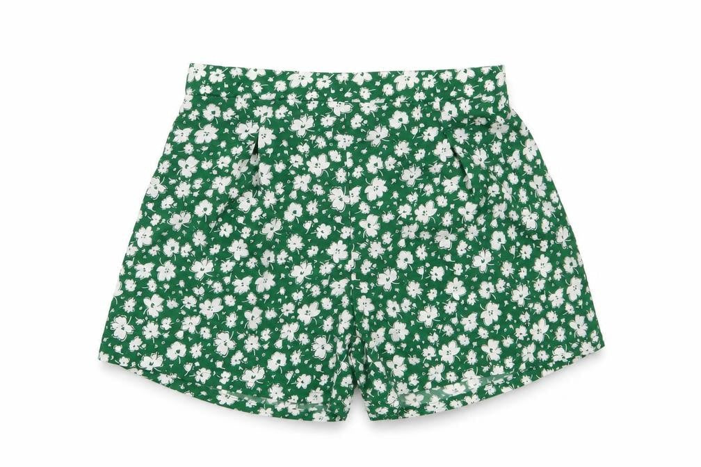 SheIn Girls Green Floral Polyester Mom Shorts Size 12 Years Regular Zip