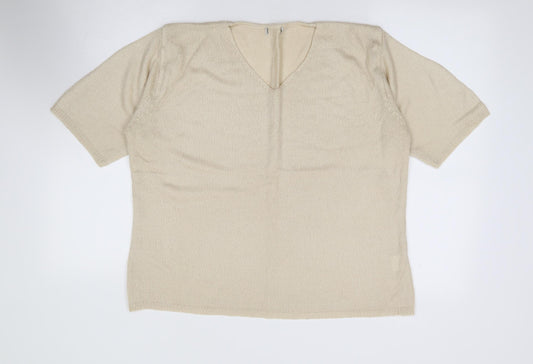Preworn Womens Beige V-Neck Acrylic Pullover Jumper Size XL