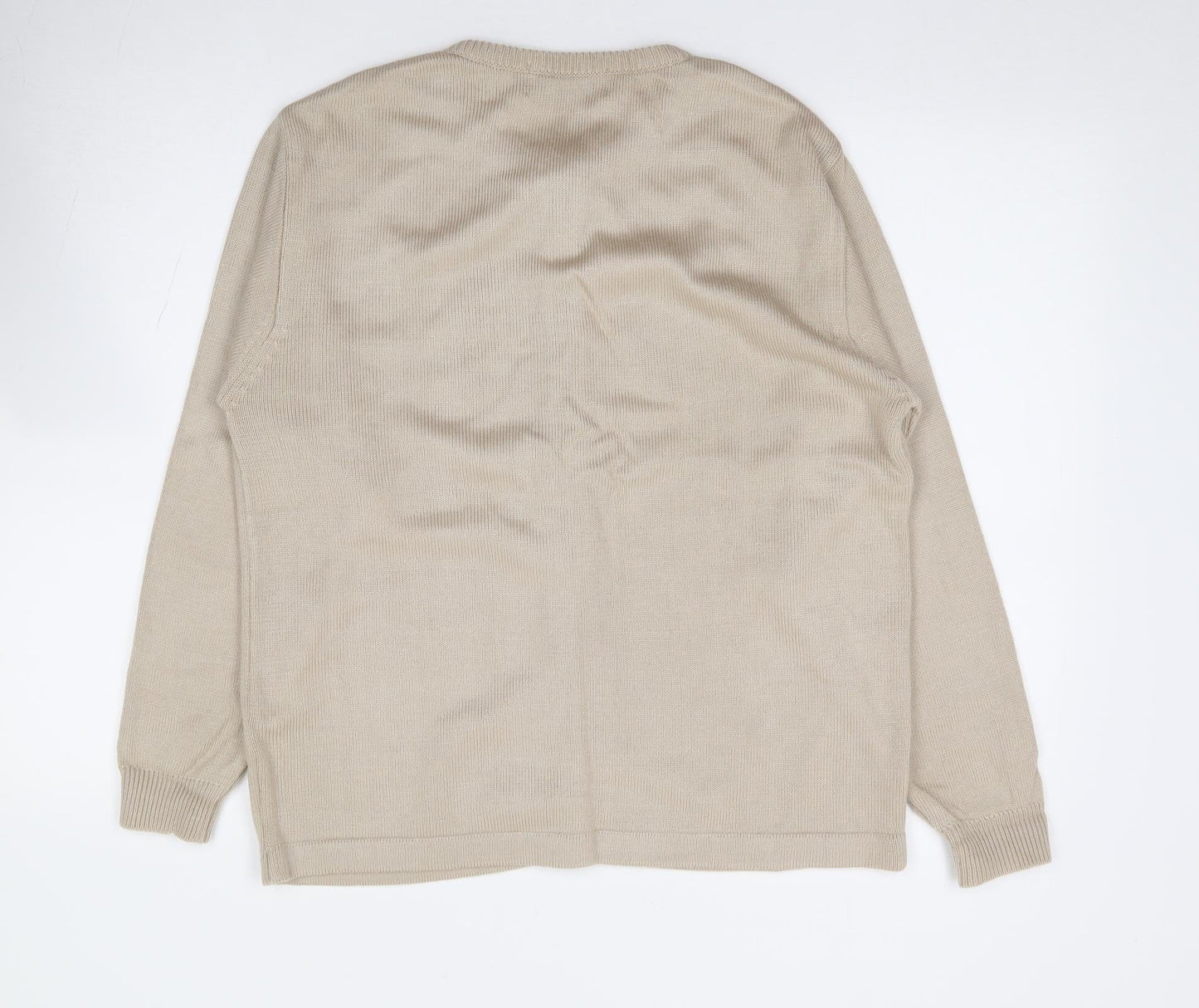 Akal Collection Womens Beige Round Neck Floral Acrylic Cardigan Jumper Size L