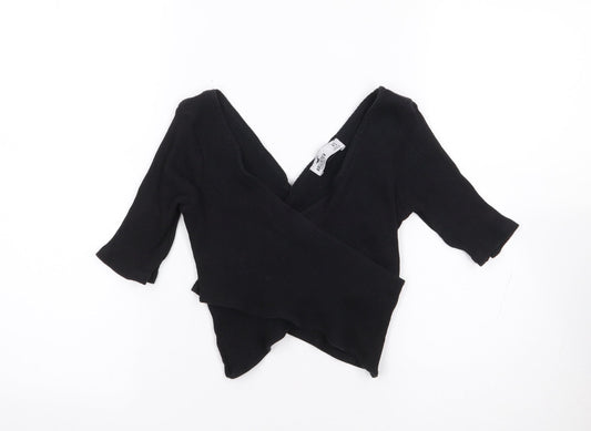 Hollister Womens Black Cotton Cropped T-Shirt Size XS V-Neck