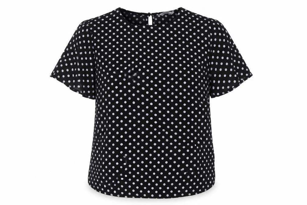 Papaya Womens Black Polka Dot Polyester Jersey Blouse Size 12 Round Neck