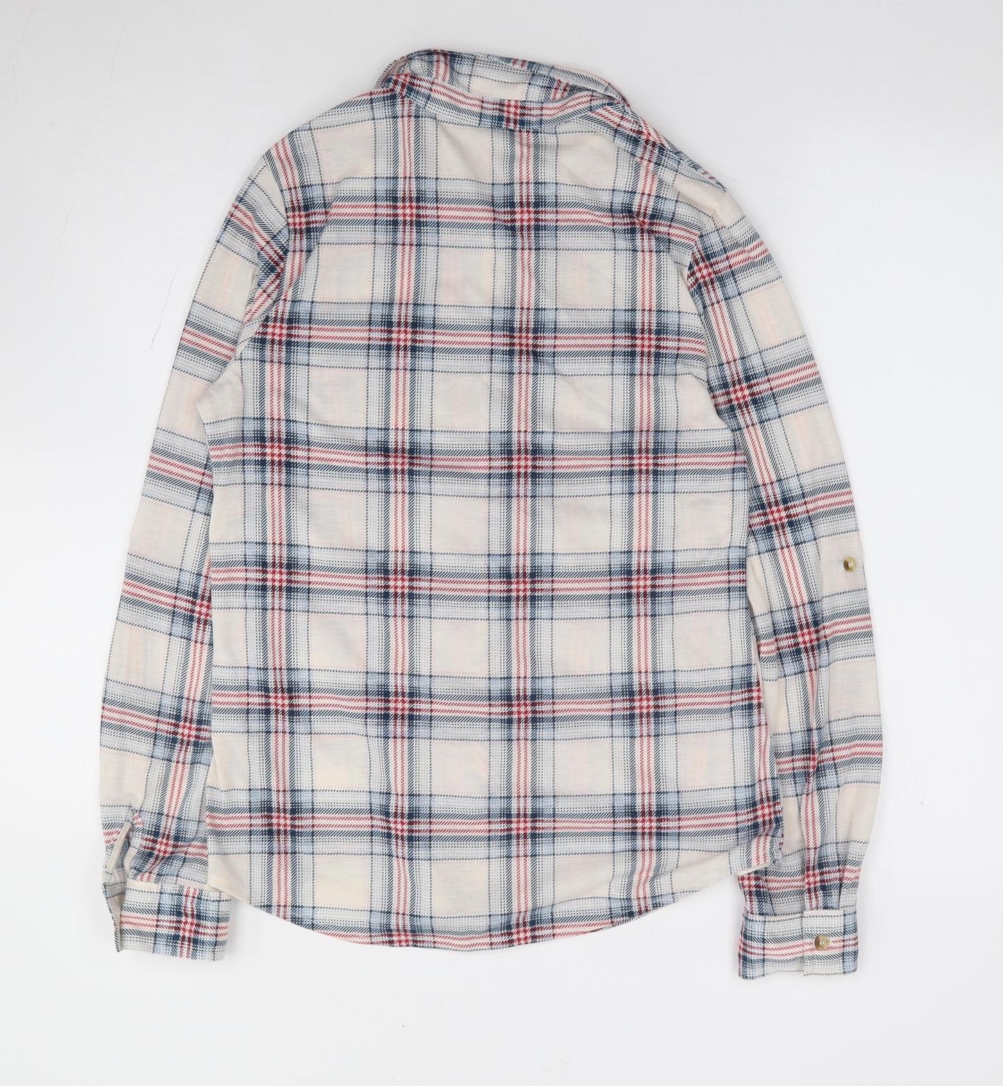 Passport Womens Ivory Plaid Polyester Jersey Button-Up Size S Collared