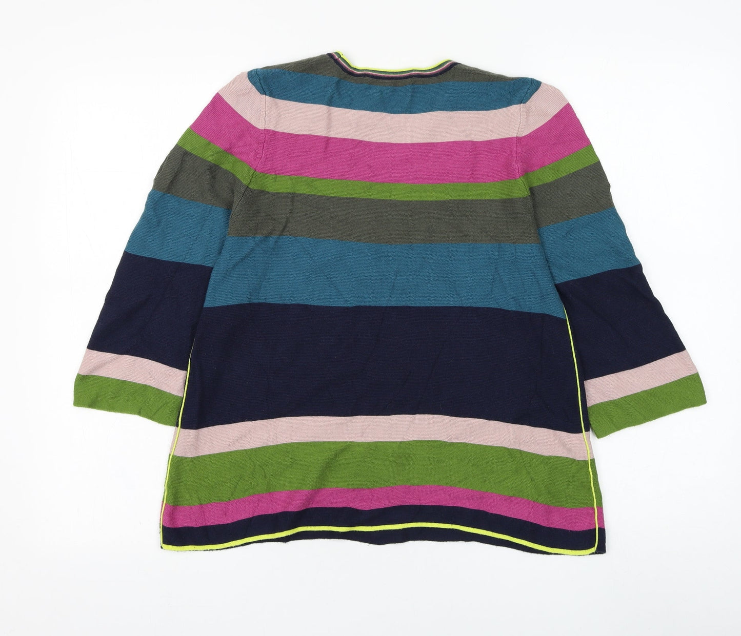 Oui Womens Blue Round Neck Striped Viscose Pullover Jumper Size 8
