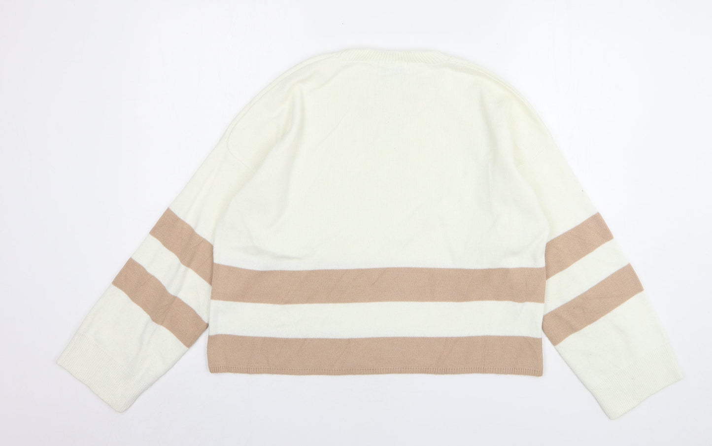 In The Style Womens Beige Round Neck Striped Acrylic Pullover Jumper Size 8