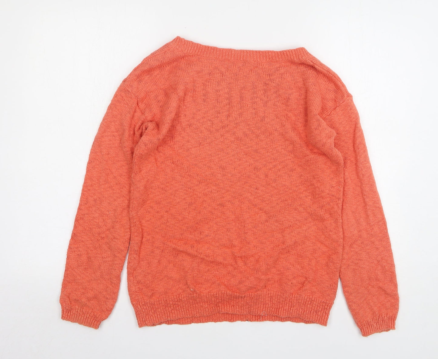 TU Womens Orange Round Neck Floral Cotton Pullover Jumper Size 10