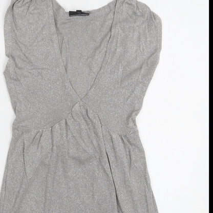 Warehouse Womens Grey V-Neck Viscose Vest Jumper Size 8