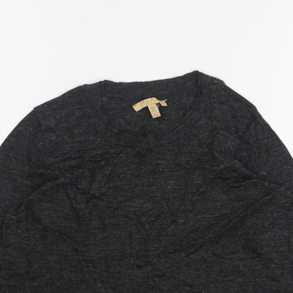 Zara Womens Grey Polyester Basic T-Shirt Size S Round Neck