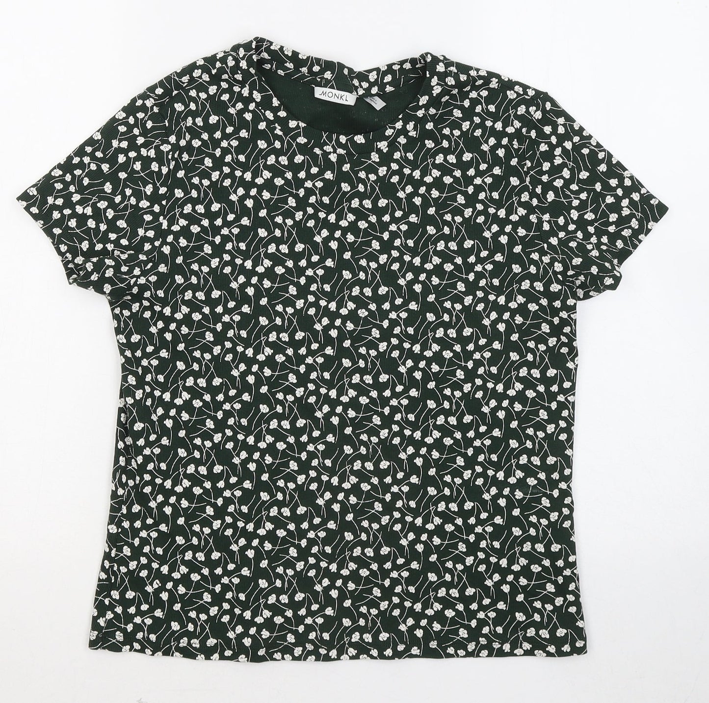 MONKL Womens Green Round Neck Floral Cotton Pullover Jumper Size 10