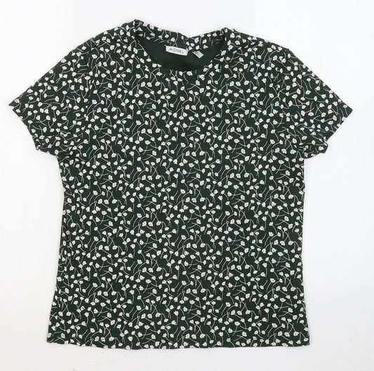 MONKL Womens Green Round Neck Floral Cotton Pullover Jumper Size 10