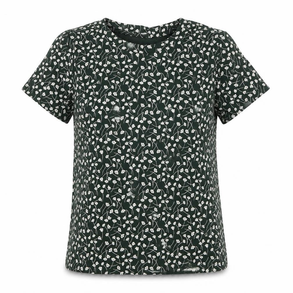 MONKL Womens Green Round Neck Floral Cotton Pullover Jumper Size 10