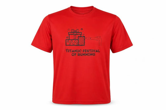 Just Cool Mens Red Polyester Basic T-Shirt Size M Round Neck - Titanic Running Festival