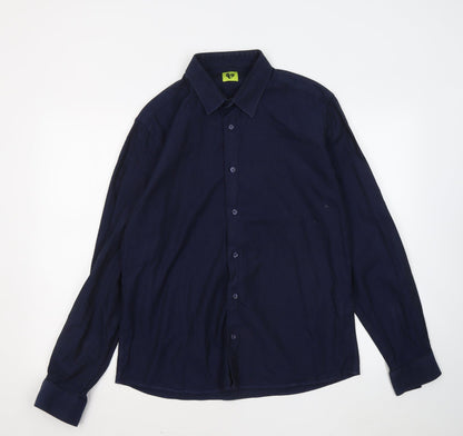 NM Mens Blue Cotton Button-Up Size L Collared