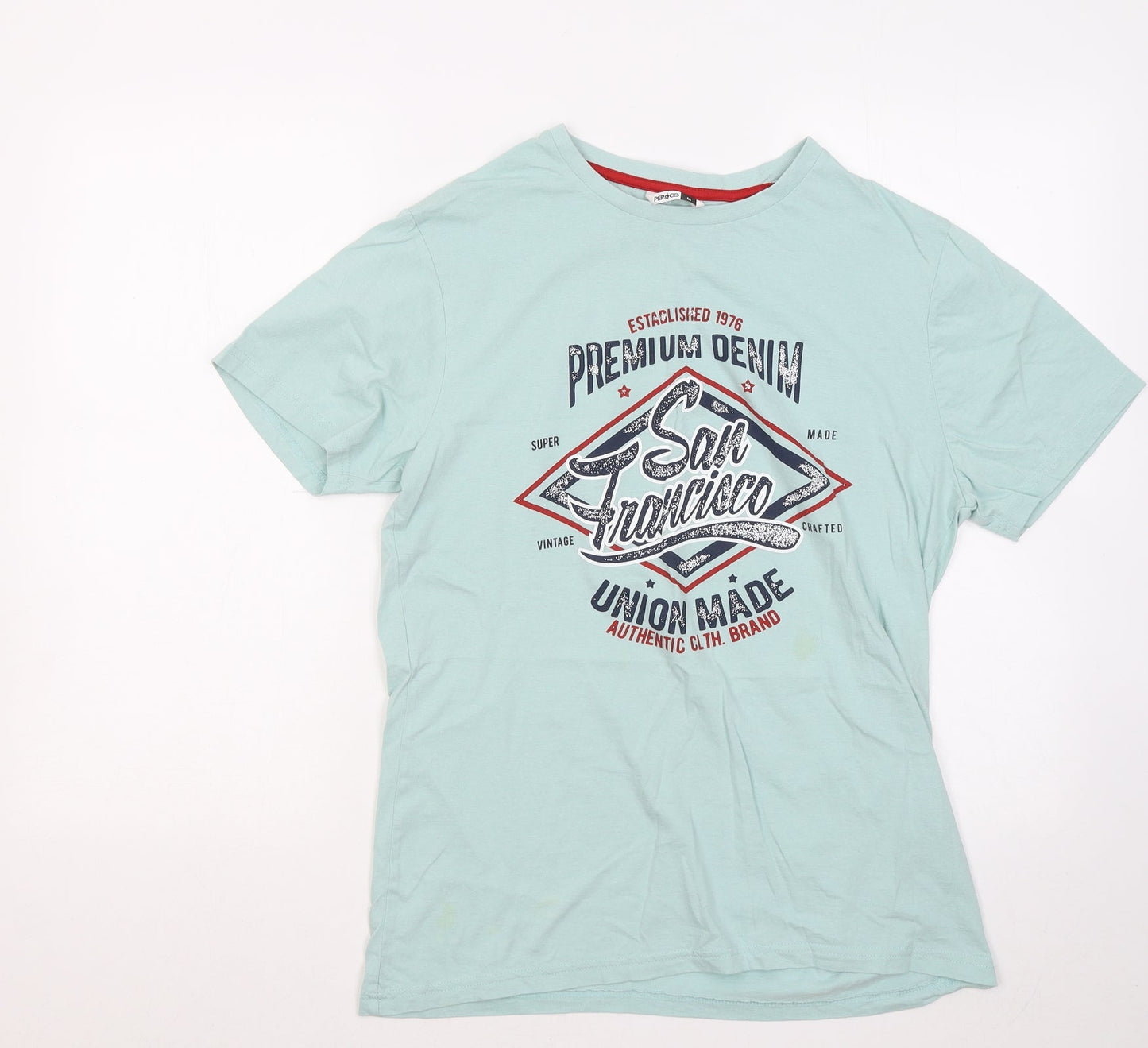 Pep&Co Mens Blue Cotton T-Shirt Size M Round Neck - San Francisco
