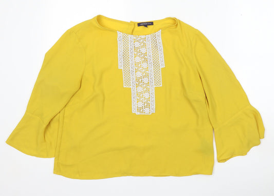 Marks and Spencer Womens Yellow Polyester Basic Blouse Size 12 Round Neck