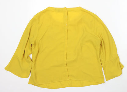 Marks & Spencer Womens Yellow Polyester Basic Blouse Size 12 Round Neck