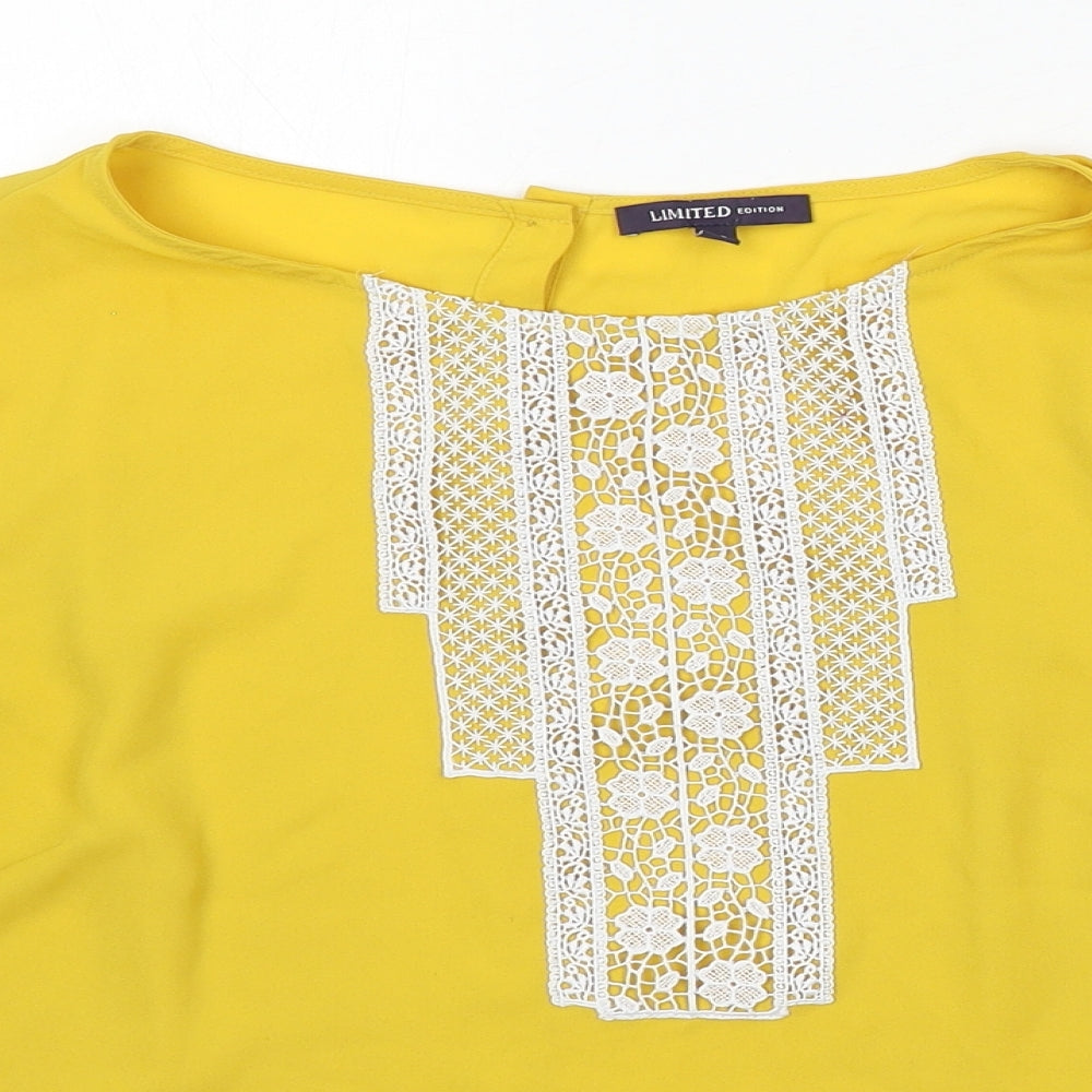 Marks and Spencer Womens Yellow Polyester Basic Blouse Size 12 Round Neck