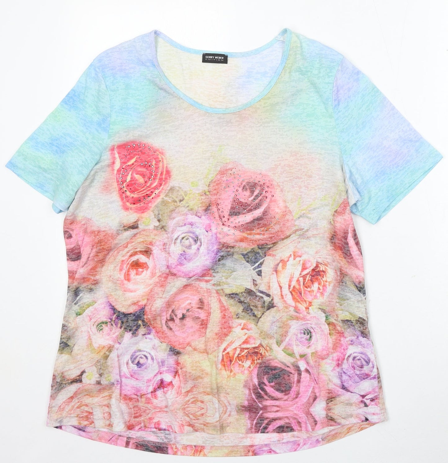 Gerry Weber Womens Multicoloured Floral Polyester Basic T-Shirt Size M Round Neck