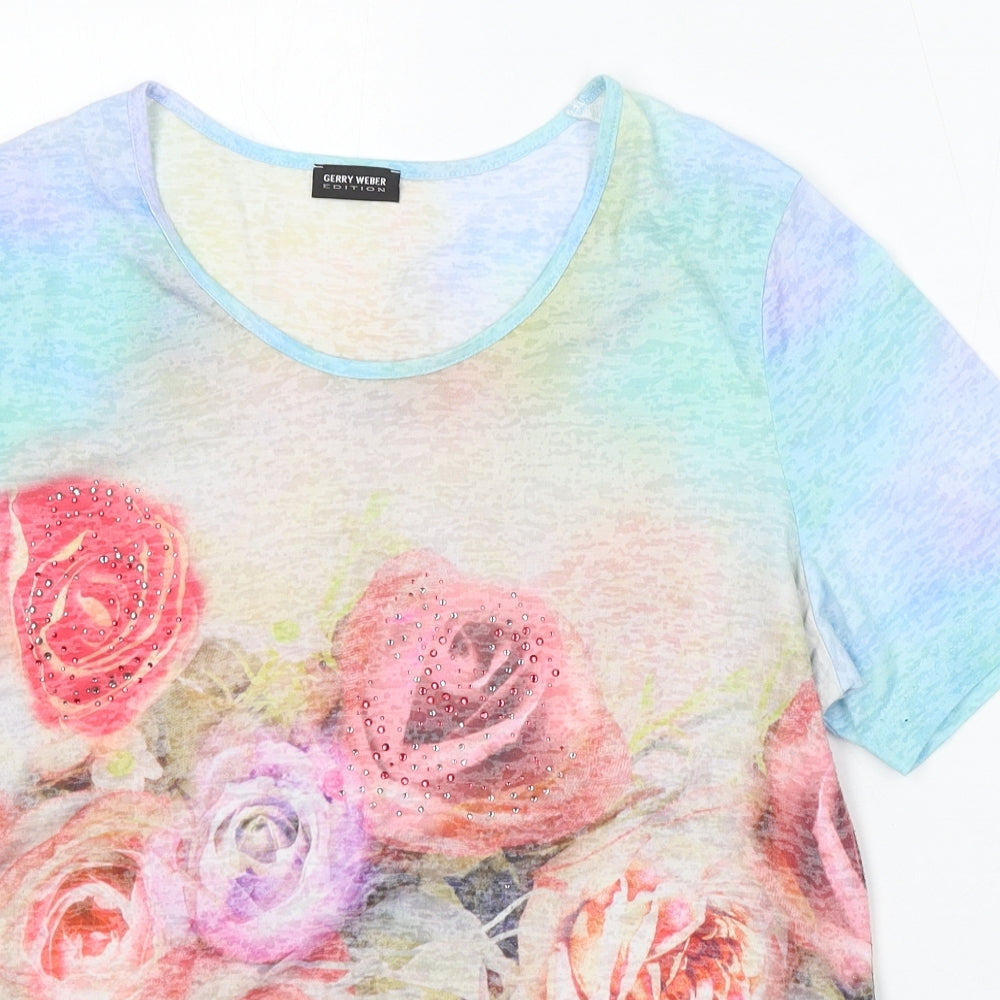 Gerry Weber Womens Multicoloured Floral Polyester Basic T-Shirt Size M Round Neck