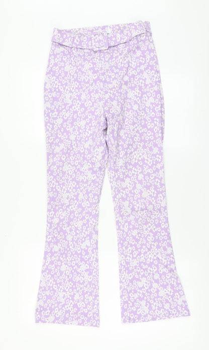 Primark Womens Purple Geometric Viscose Trousers Size 8 L26 in Regular