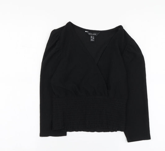 New Look Womens Black Polyester Basic Blouse Size 6 V-Neck