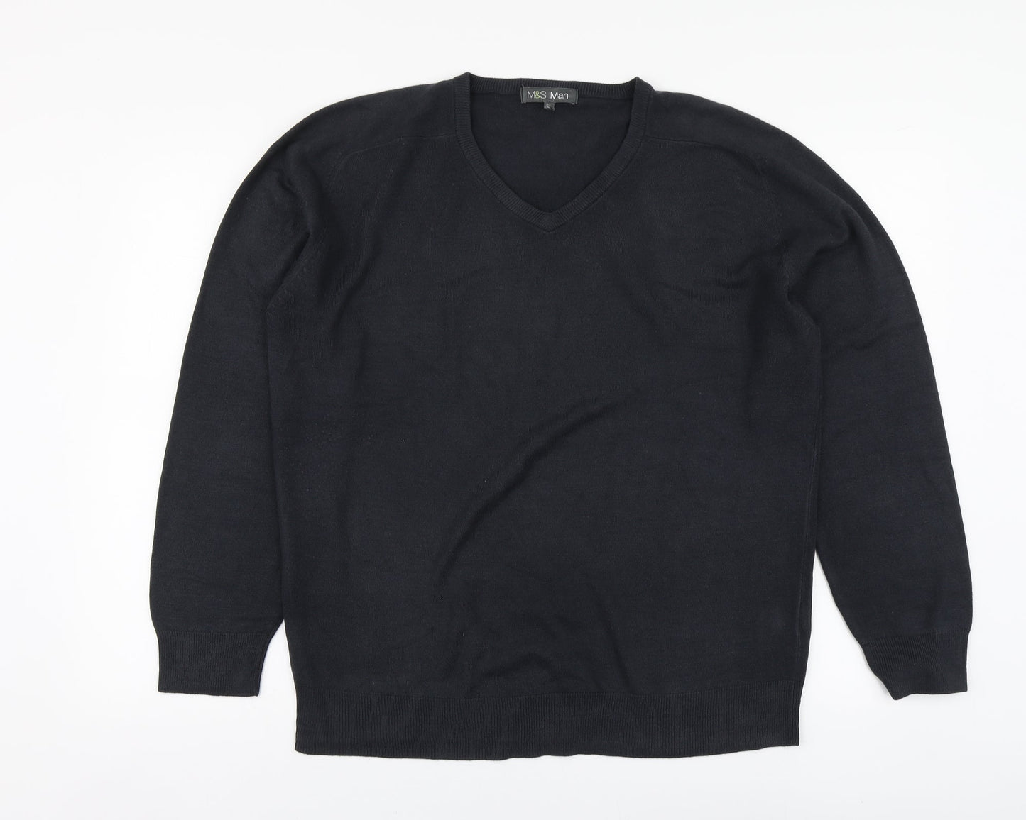 Marks and Spencer Mens Grey V-Neck Acrylic Henley Jumper Size L