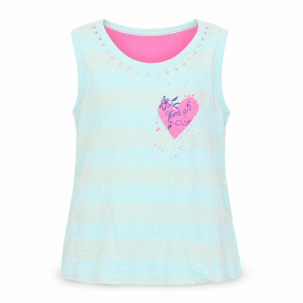Kanz Girls Blue Cotton Basic Tank Size 4 Years Round Neck Pullover
